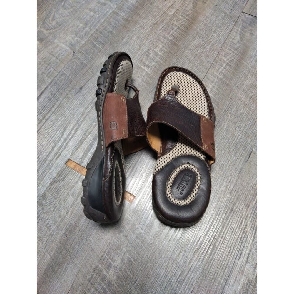 Mens Born Sandal Slip On Thongs Flip Flops Brown Leather Size 12/46 - Picture 8 of 11